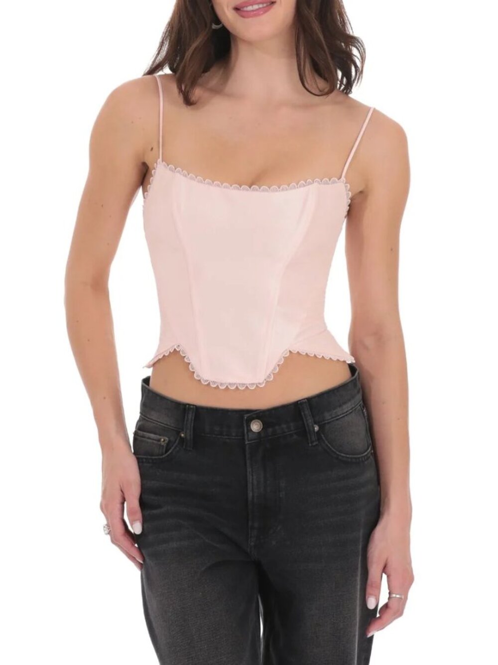 Pink Corset Lace Up Back Trimmed Corset Top
